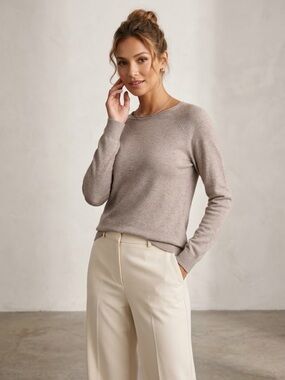 Vila Milano Lightweight Crewneck Sweater - Taupe/gray size medium
